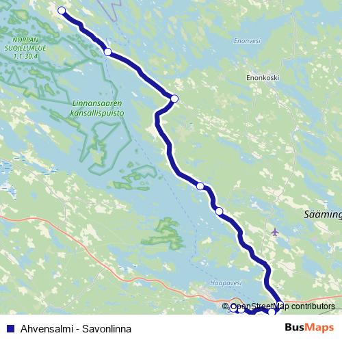 Ahvensalmi - Savonlinna bus Line Map