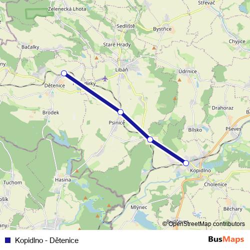 Kopidlno - Dětenice rail Line Map