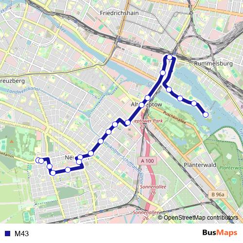 M43 bus Line Map