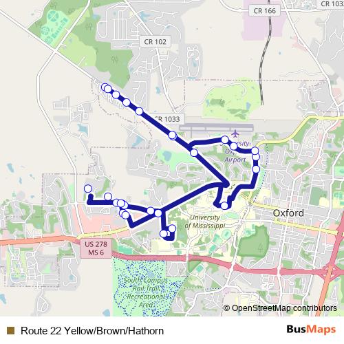 Route 22 Yellow/Brown/Hathorn bus Line Map