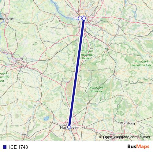 ICE 1743 rail Line Map