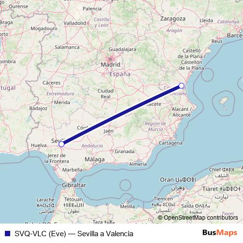 SVQ-VLC (Eve) air Line Map