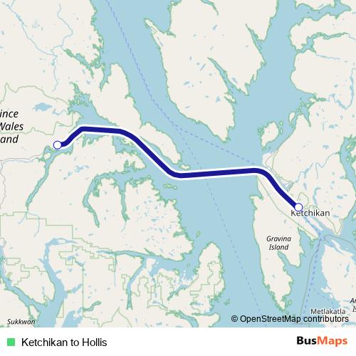 Ketchikan to Hollis ferry Line Map