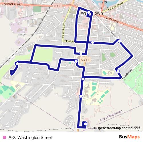 A-2: Washington Street bus Line Map
