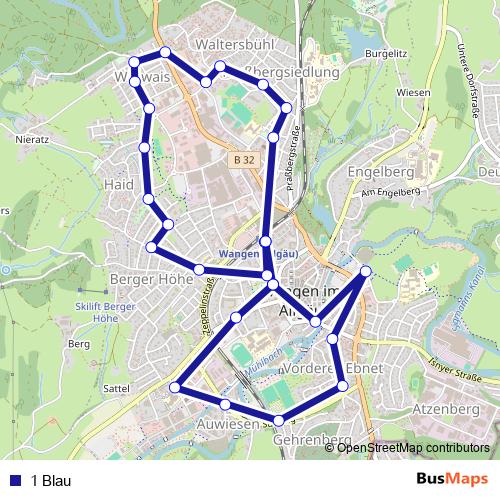 1 Blau bus Line Map