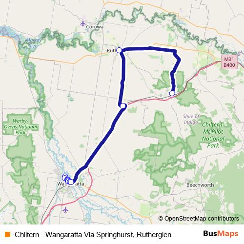 Chiltern - Wangaratta Via Springhurst, Rutherglen bus Line Map