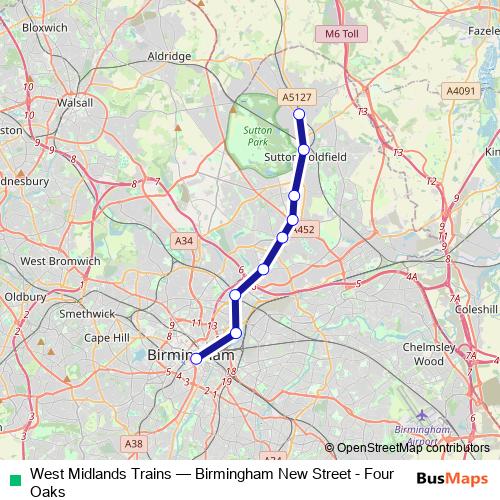 West Midlands Trains bus Line Map