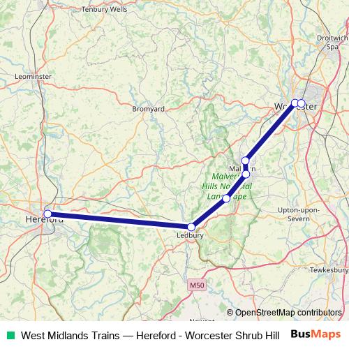 West Midlands Trains bus Line Map