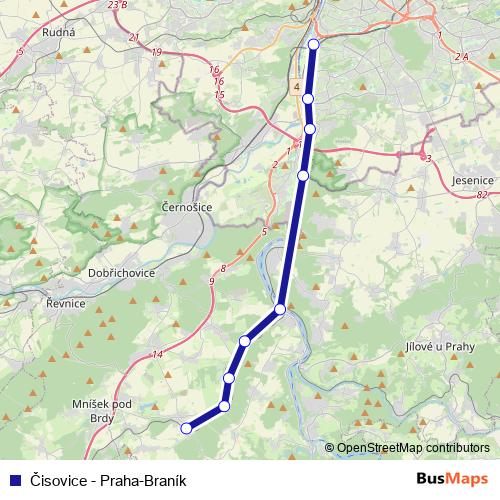 Čisovice - Praha-Braník rail Line Map