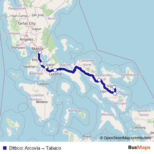 Dltbco: Arcovia → Tabaco bus Line Map