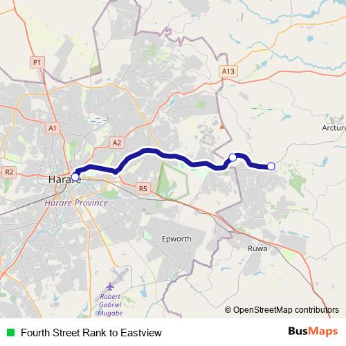 Fourth Street Rank to Eastview bus Line Map