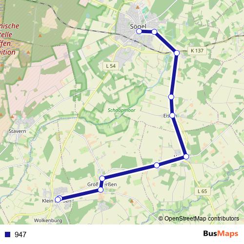 947 bus Line Map