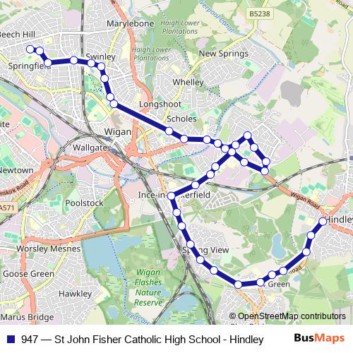 947 bus Line Map