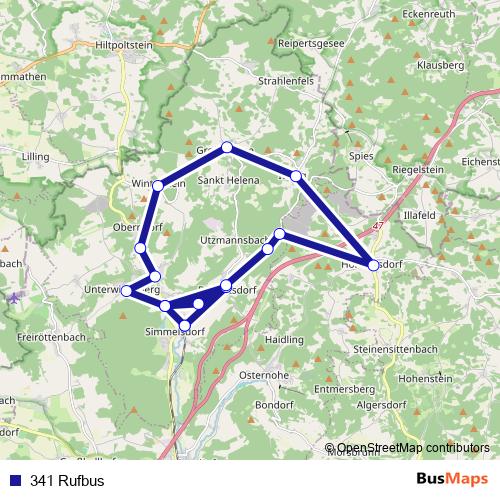 341 Rufbus bus Line Map