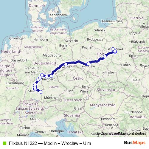 Flixbus N1222 bus Line Map