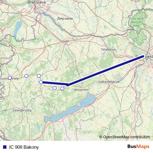 IC 908 Bakony rail Line Map