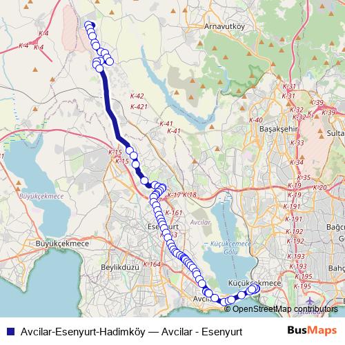 Avcilar-Esenyurt-Hadimköy bus Line Map