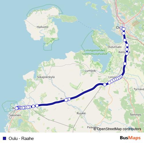 Oulu - Raahe bus Line Map
