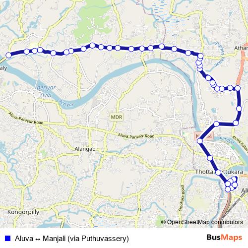 Aluva ↔ Manjali (via Puthuvassery) bus Line Map