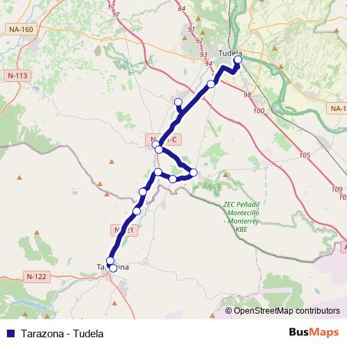 Tarazona - Tudela bus Line Map