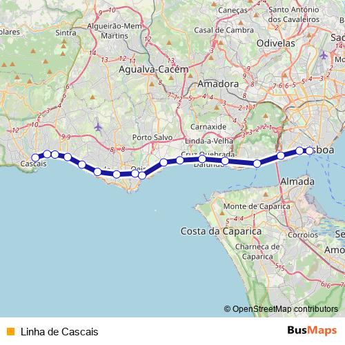 Linha de Cascais rail Line Map