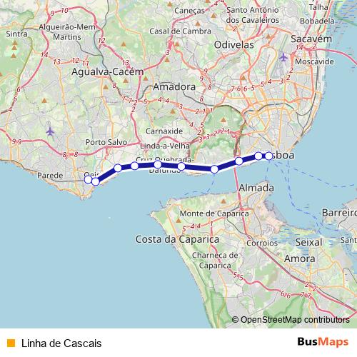 Linha de Cascais rail Line Map