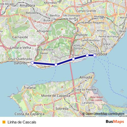 Linha de Cascais rail Line Map