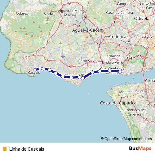 Linha de Cascais rail Line Map