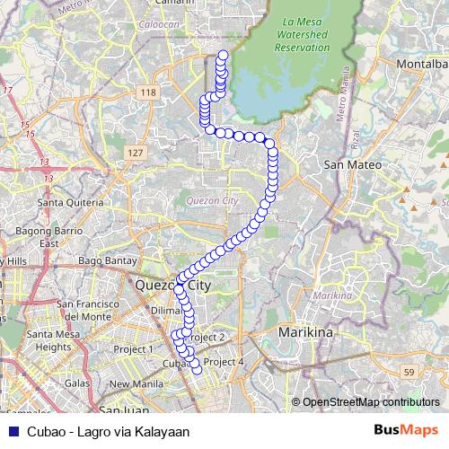 Cubao - Lagro via Kalayaan bus Line Map