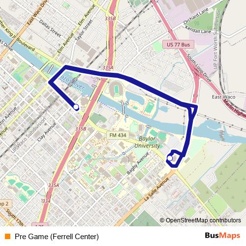 Pre Game (Ferrell Center) bus Line Map