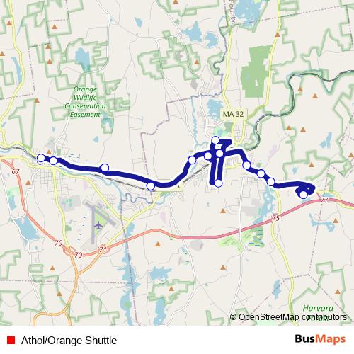 Athol/Orange Shuttle bus Line Map