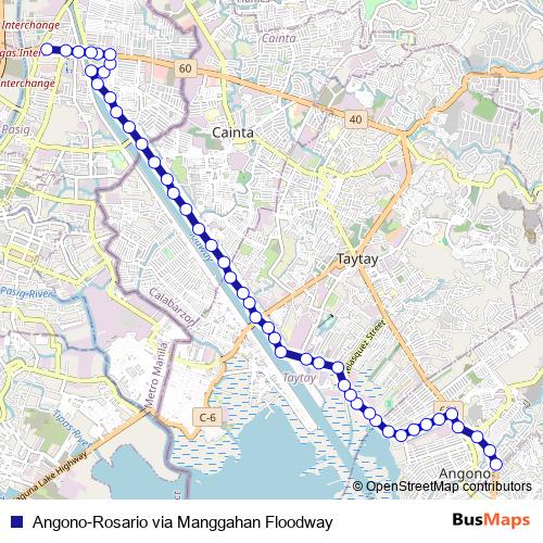 Angono-Rosario via Manggahan Floodway bus Line Map