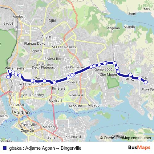 gbaka : Adjame Agban ↔ Bingerville bus Line Map