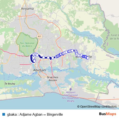 gbaka : Adjame Agban ↔ Bingerville bus Line Map