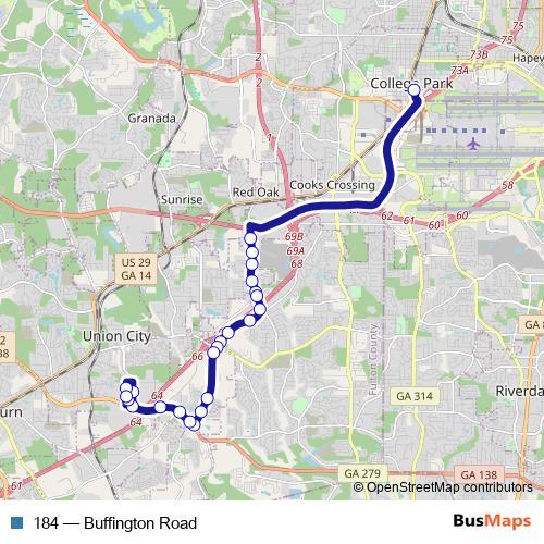 184 bus Line Map