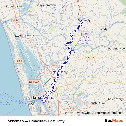 Ankamaly ↔ Ernakulam Boat Jetty bus Line Map