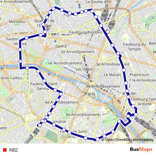 N02 bus Line Map