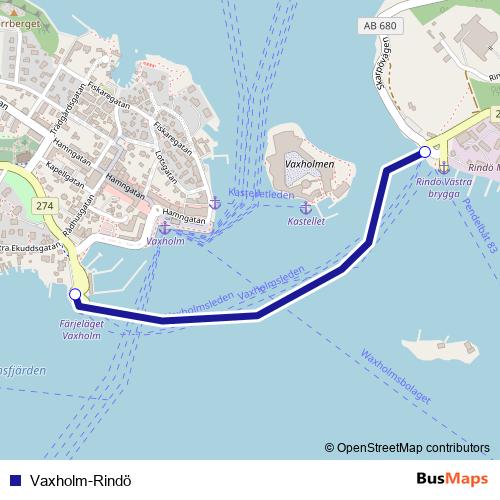 Vaxholm-Rindö ferry Line Map