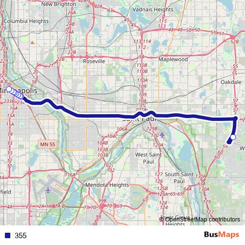 355 bus Line Map