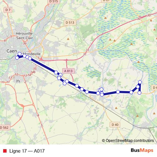 Ligne 17 bus Line Map