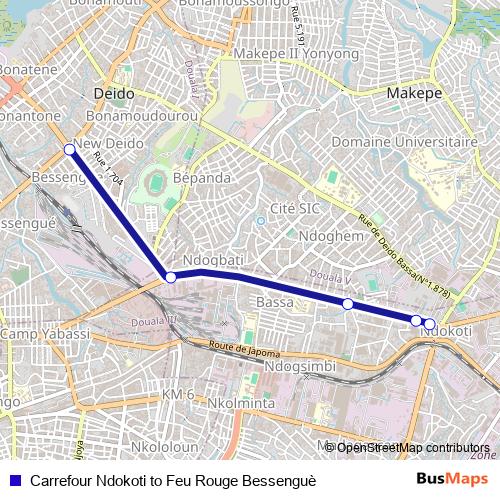 Carrefour Ndokoti to Feu Rouge Bessenguè bus Line Map