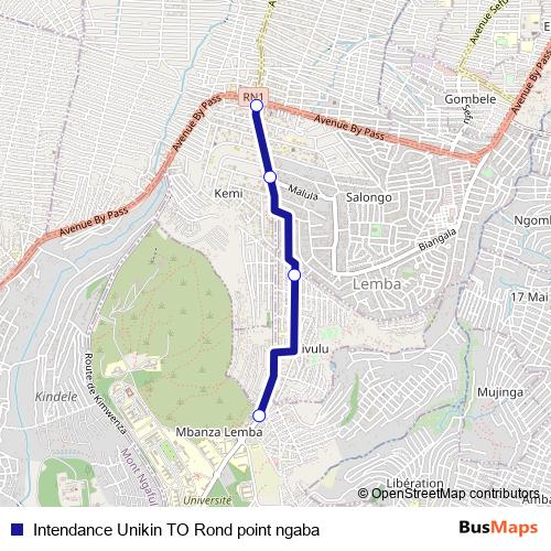 Intendance Unikin TO Rond point ngaba bus Line Map