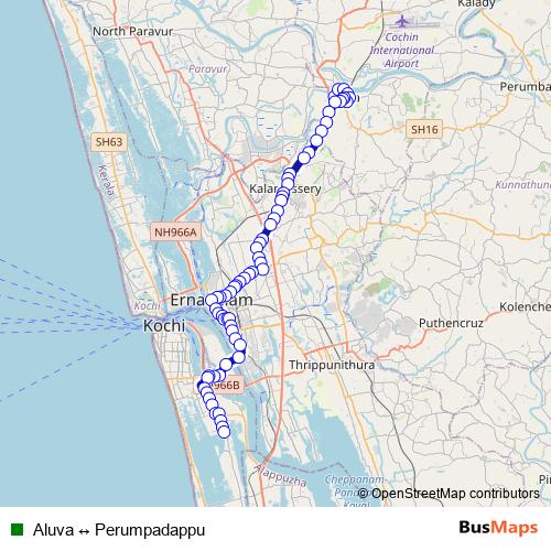 Aluva ↔ Perumpadappu bus Line Map