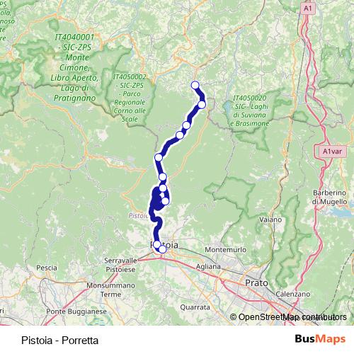 Pistoia - Porretta rail Line Map