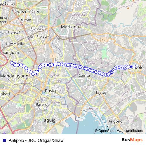 Antipolo - JRC Ortigas/Shaw bus Line Map