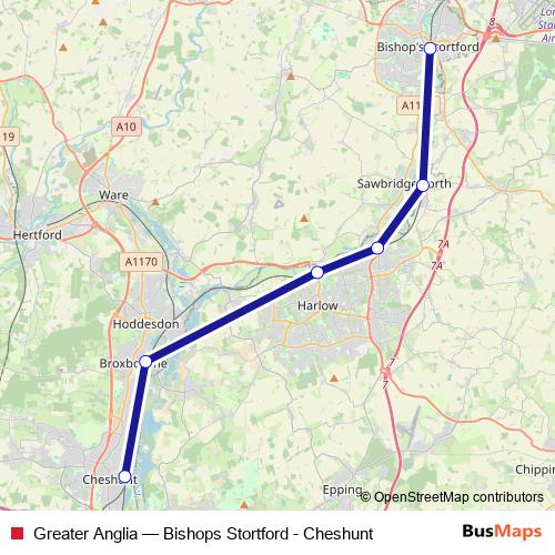 Greater Anglia bus Line Map