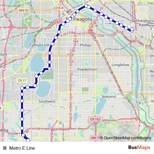 Metro E Line bus Line Map