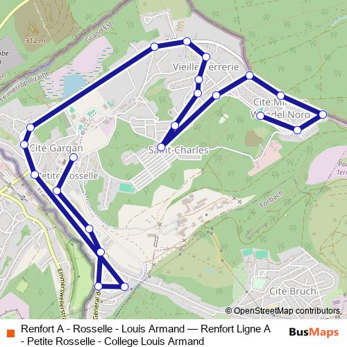 Renfort A - Rosselle - Louis Armand bus Line Map