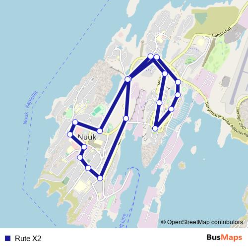 Rute X2 bus Line Map
