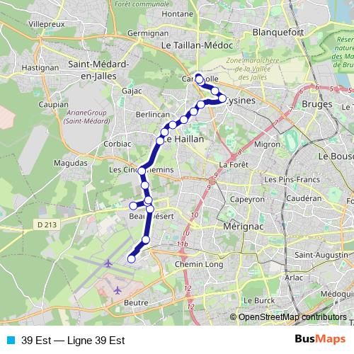39 Est bus Line Map